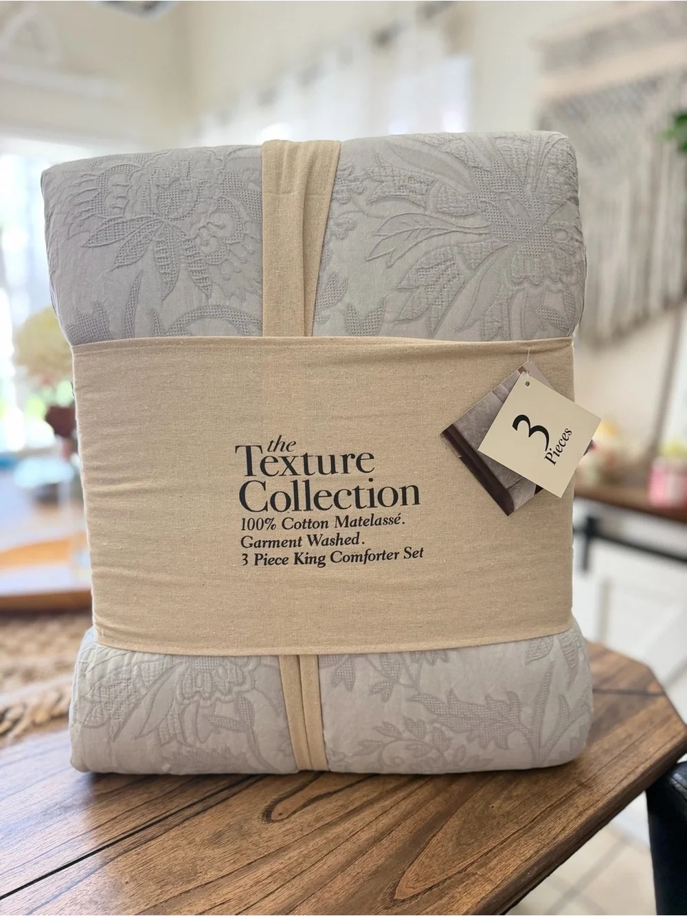 The Texture Collection King Comforter Set - Light Gray Floral 3 piece comforter